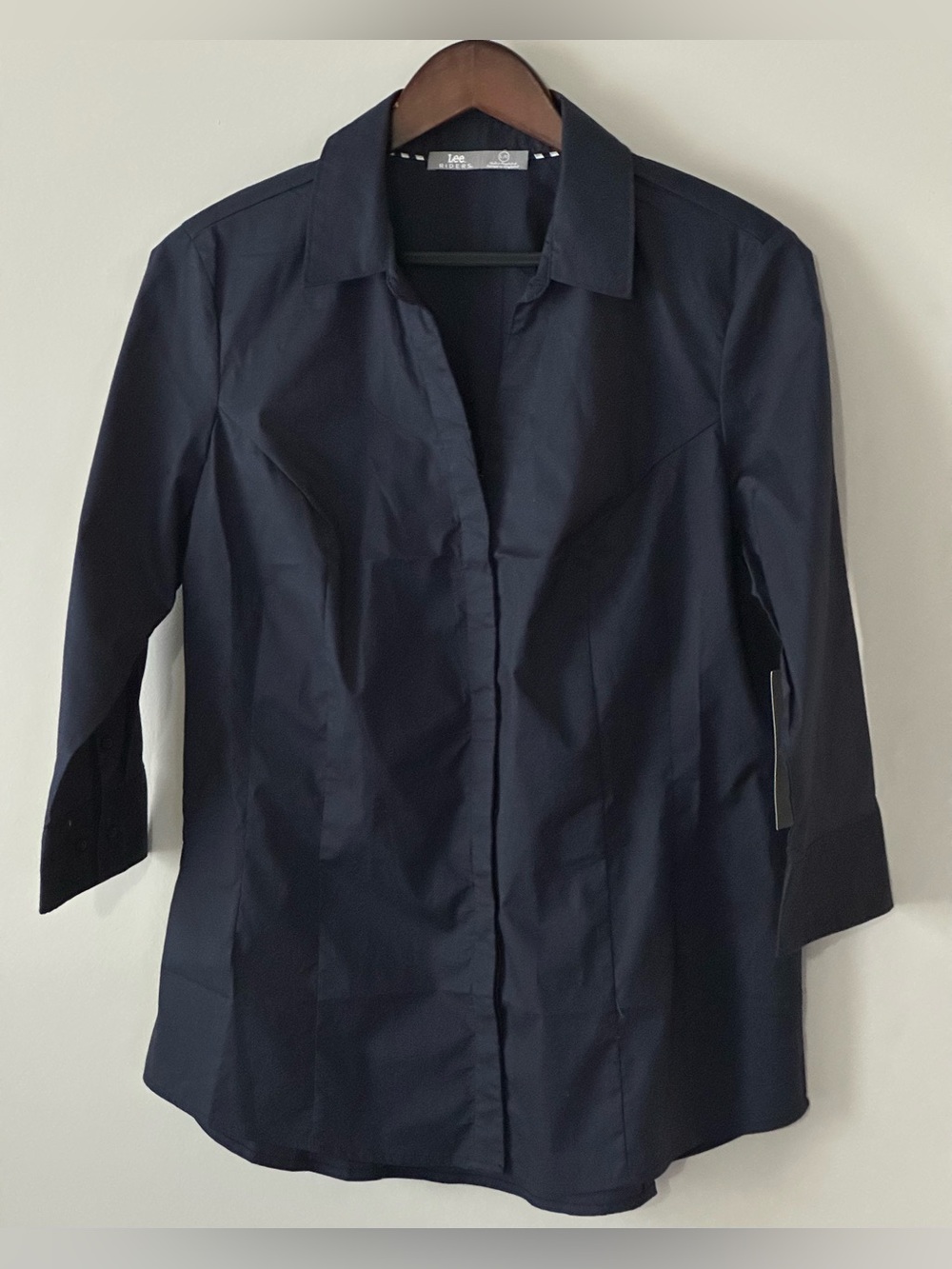 Large lee riders indigo button down top nwt